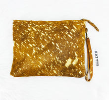 Load image into Gallery viewer, Brown/Gold Metallic Hair on Leather Clutch - HB126