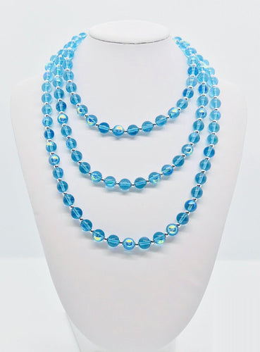 Aqua and Silver Glass Bead Necklace - N114