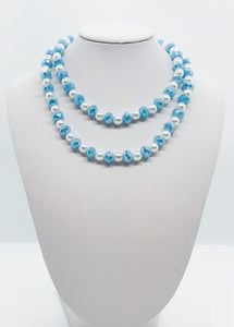 Light Blue and Pearl Glass Bead Necklace - N122