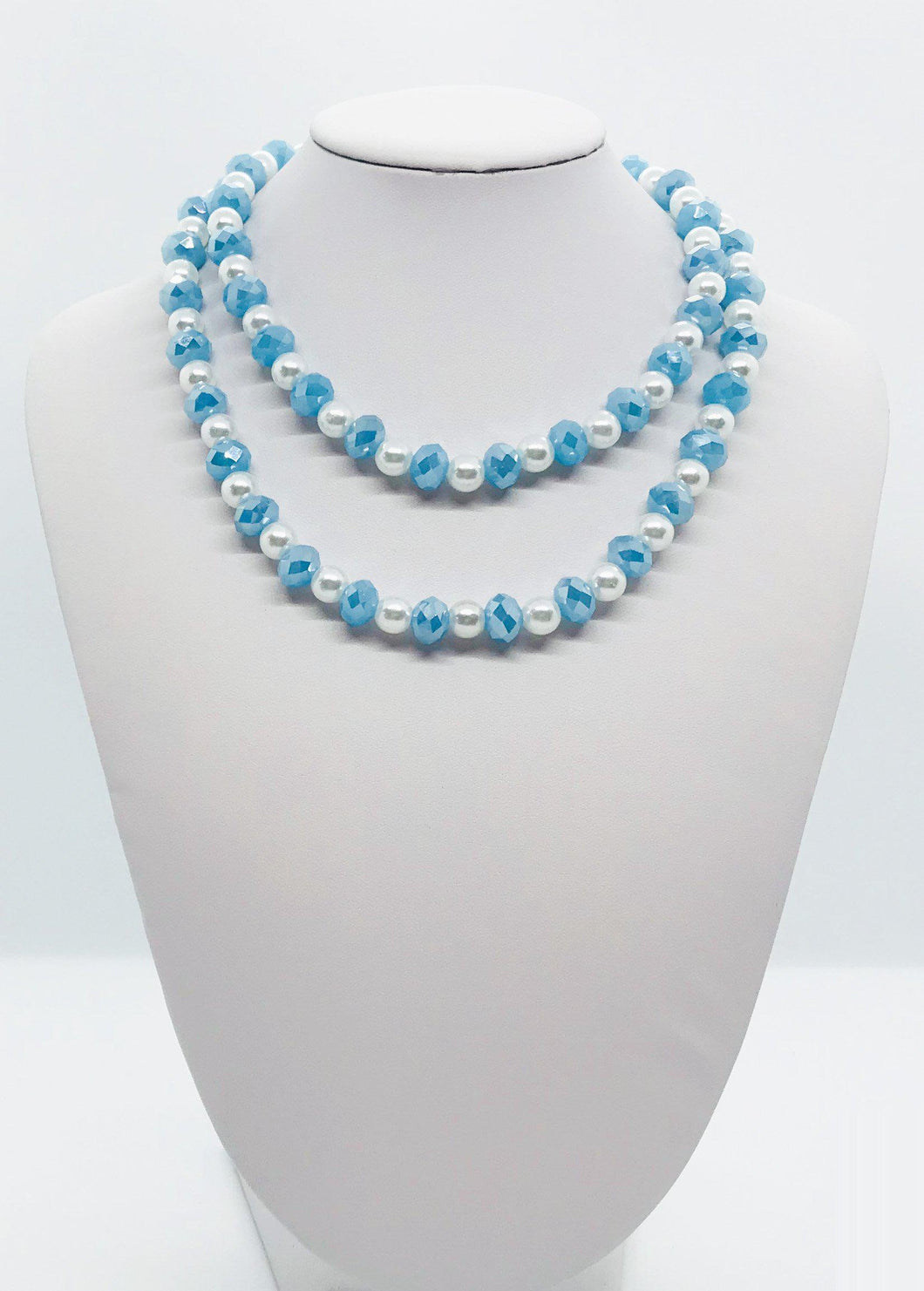 Light Blue and Pearl Glass Bead Necklace - N122
