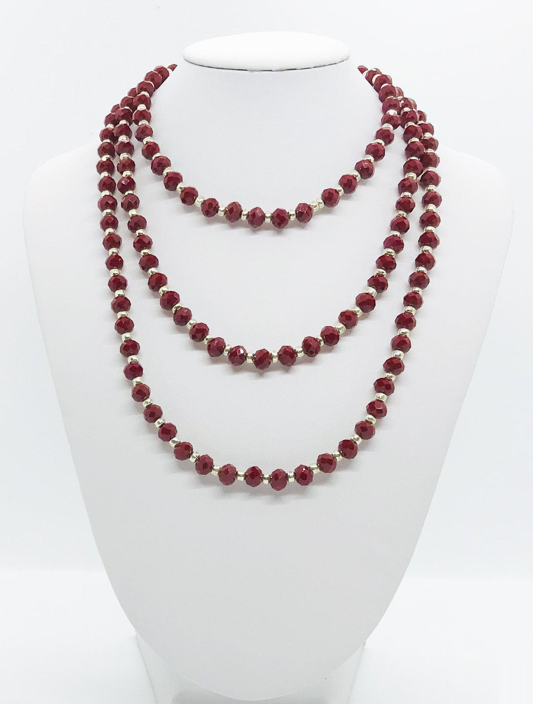 Deep Red and Silver Glass Bead Necklace - N144