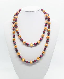 36" Gold, Crimson and Gray Glass Bead Necklace - N237
