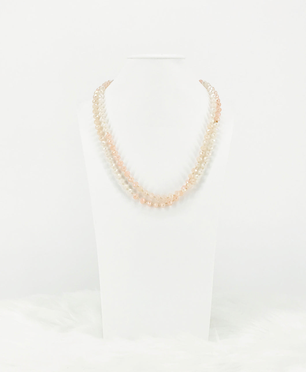 Pink and Cream Ombre' Knotted Glass Bead Necklace - N331