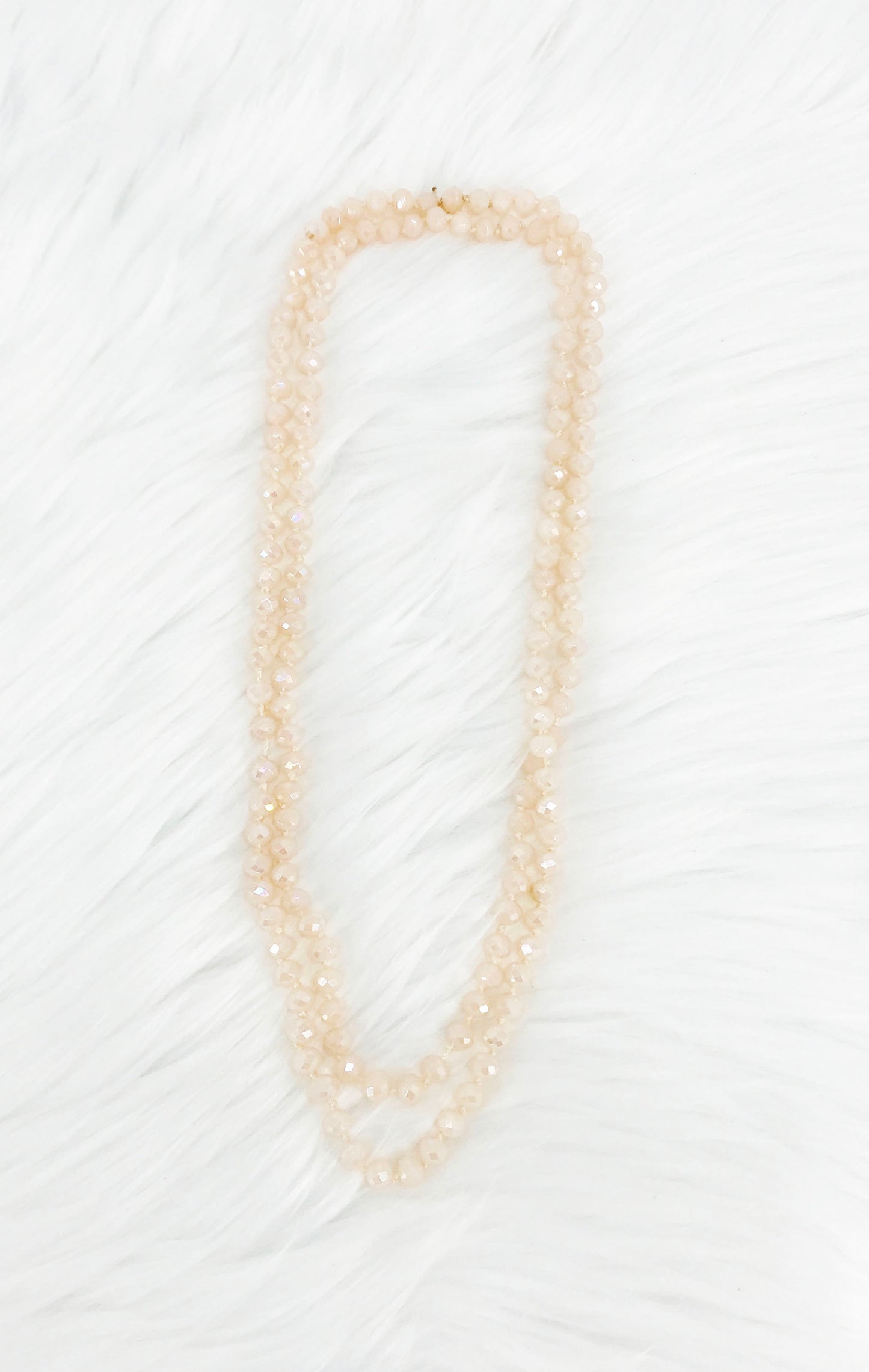 Light Pink Knotted Glass Bead Necklace - N334