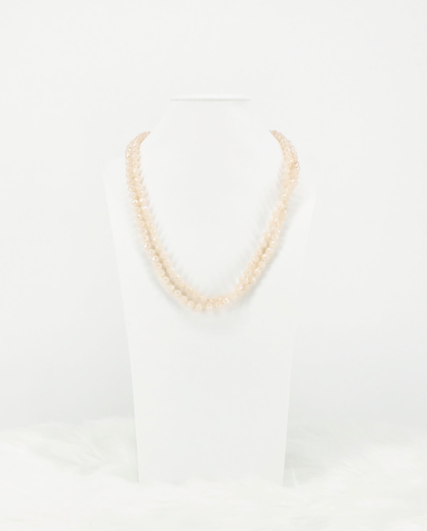 Light Pink Knotted Glass Bead Necklace - N334