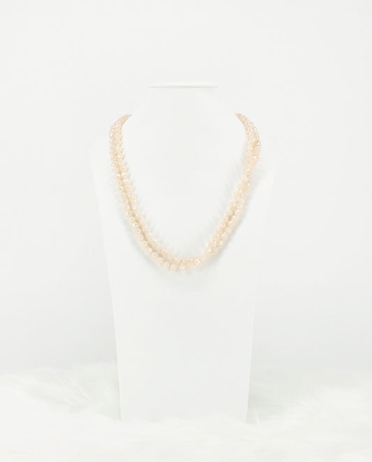 Light Pink Knotted Glass Bead Necklace - N334