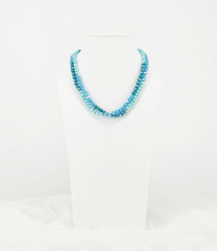 Turquoise Ombre' Knotted Glass Bead Necklace - N336