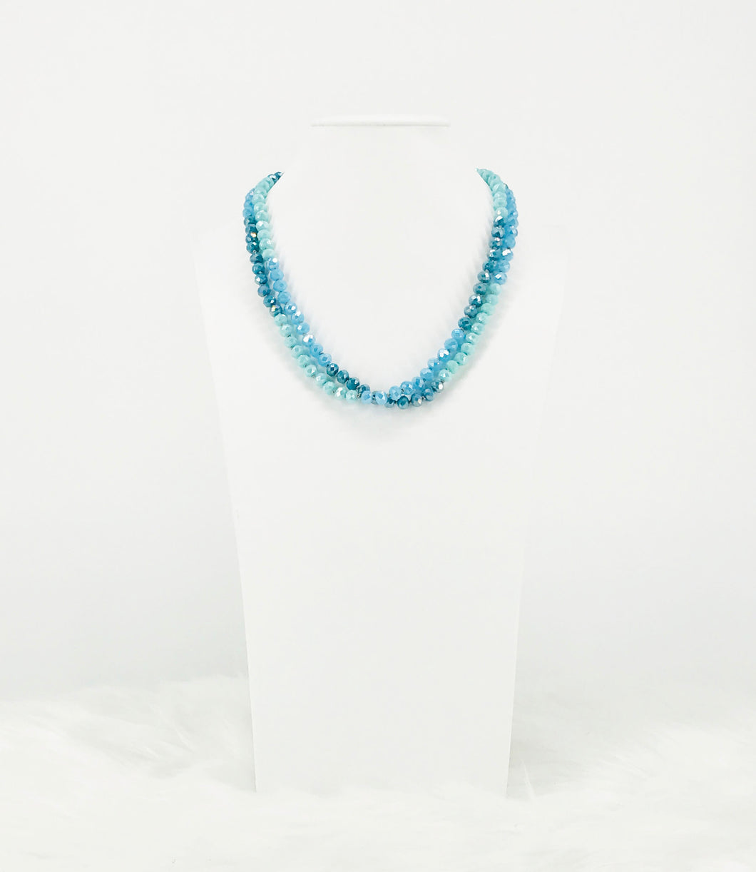 Turquoise Ombre' Knotted Glass Bead Necklace - N336
