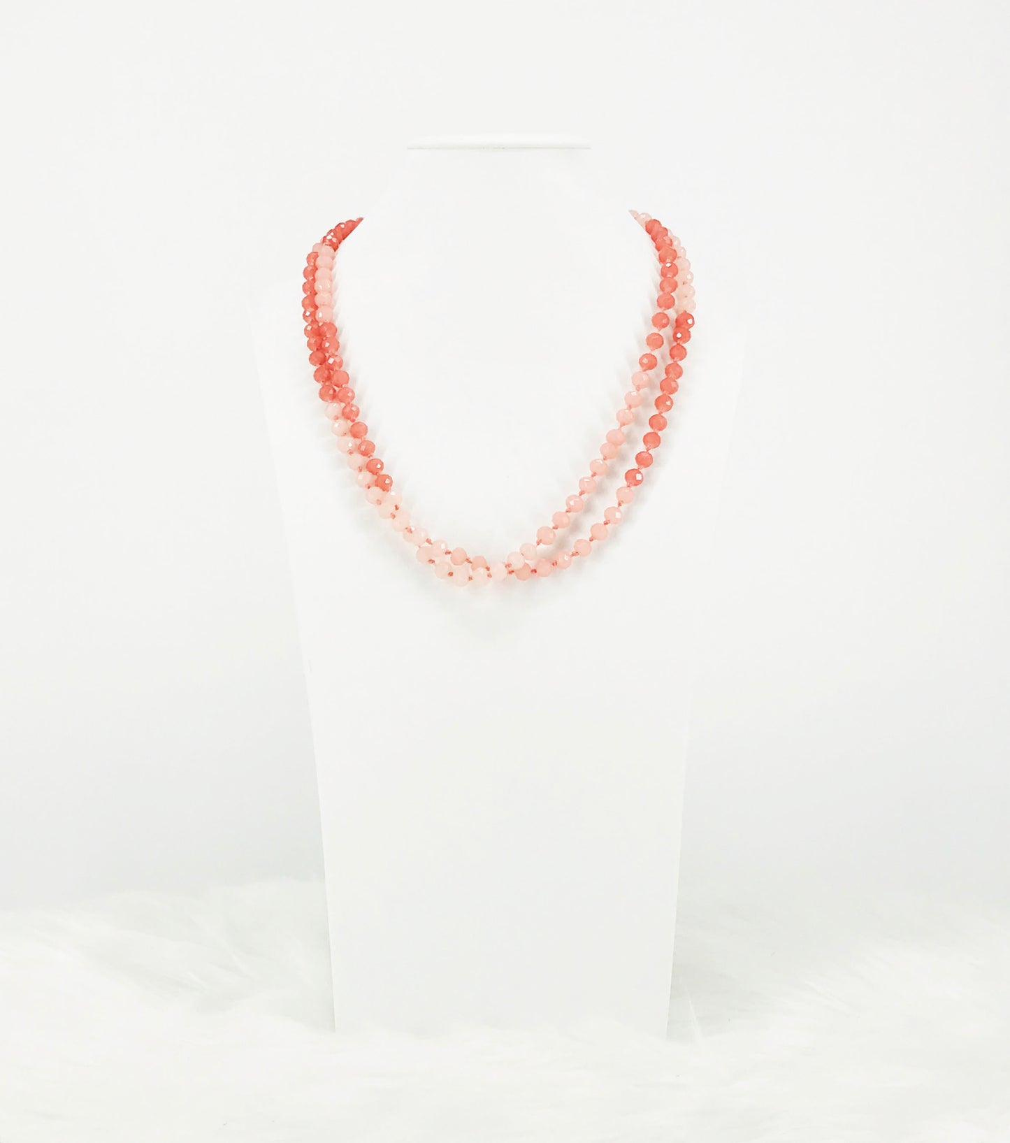 Light Pink Ombre' Knotted Glass Bead Necklace - N337