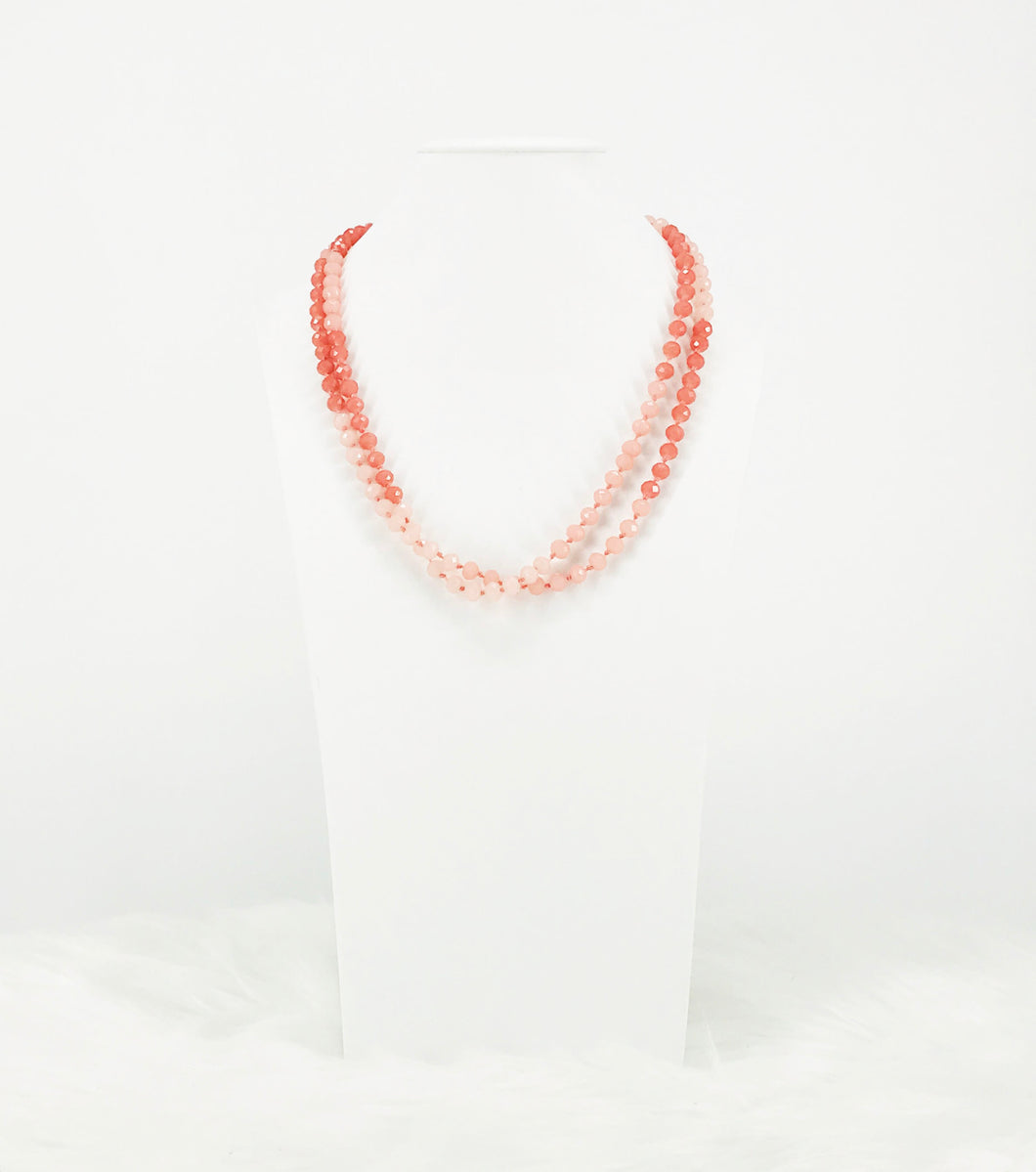 Light Pink Ombre' Knotted Glass Bead Necklace - N337