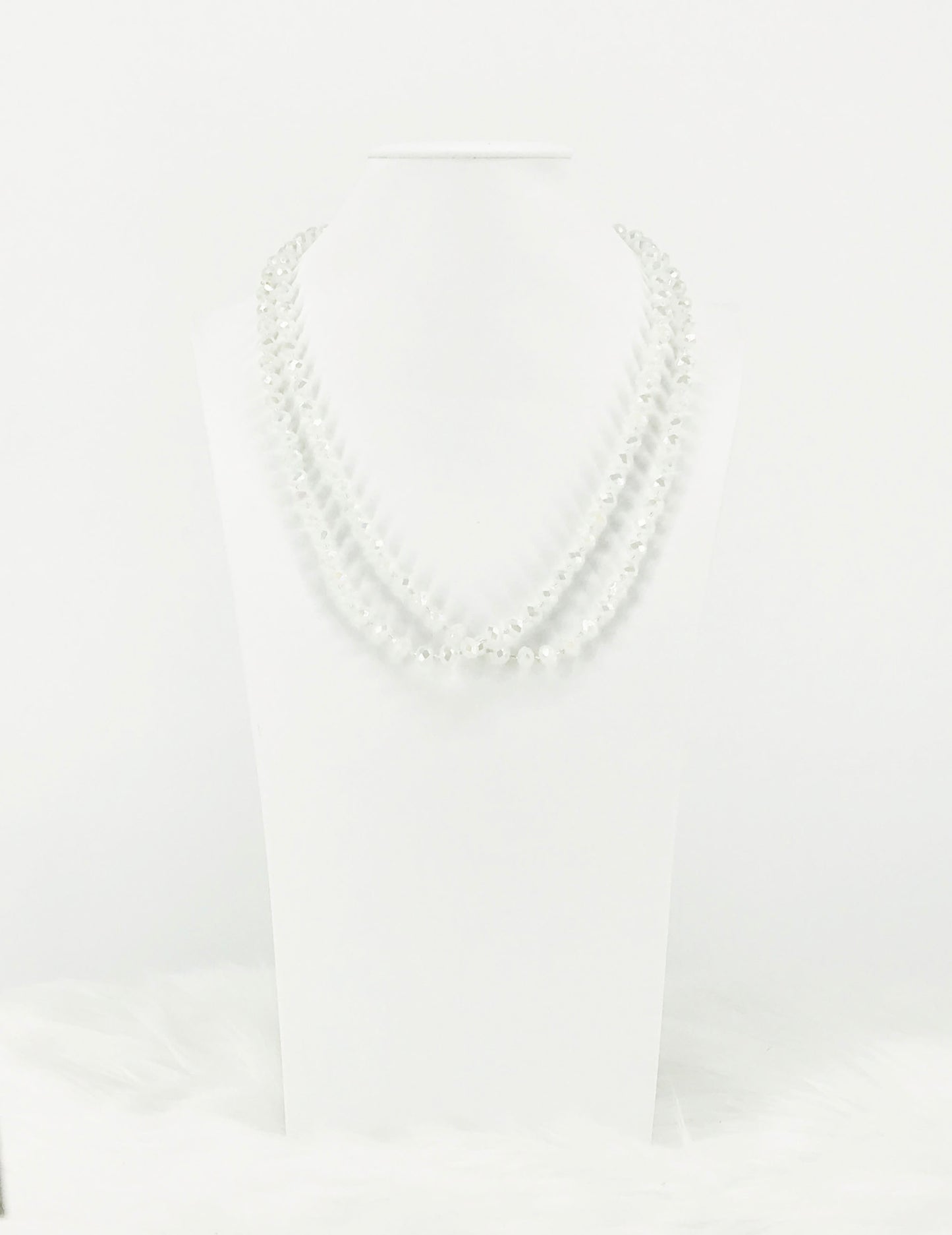 White AB Knotted Glass Bead Necklace - N338