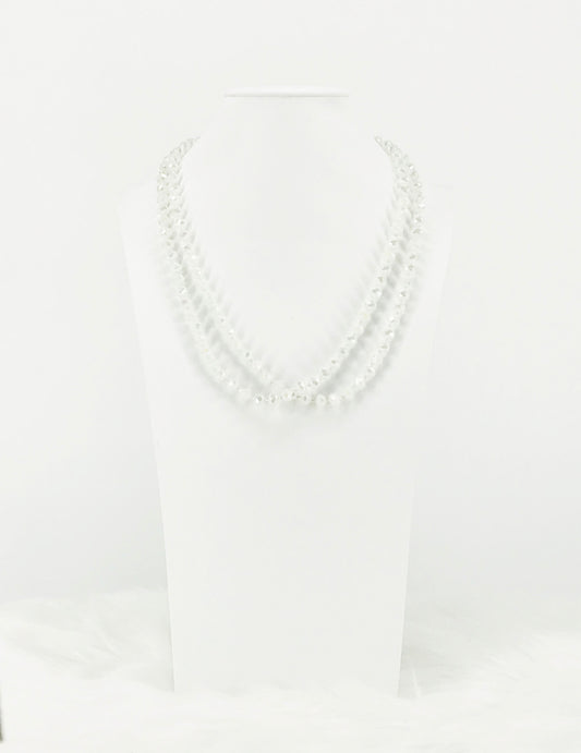 White AB Knotted Glass Bead Necklace - N338