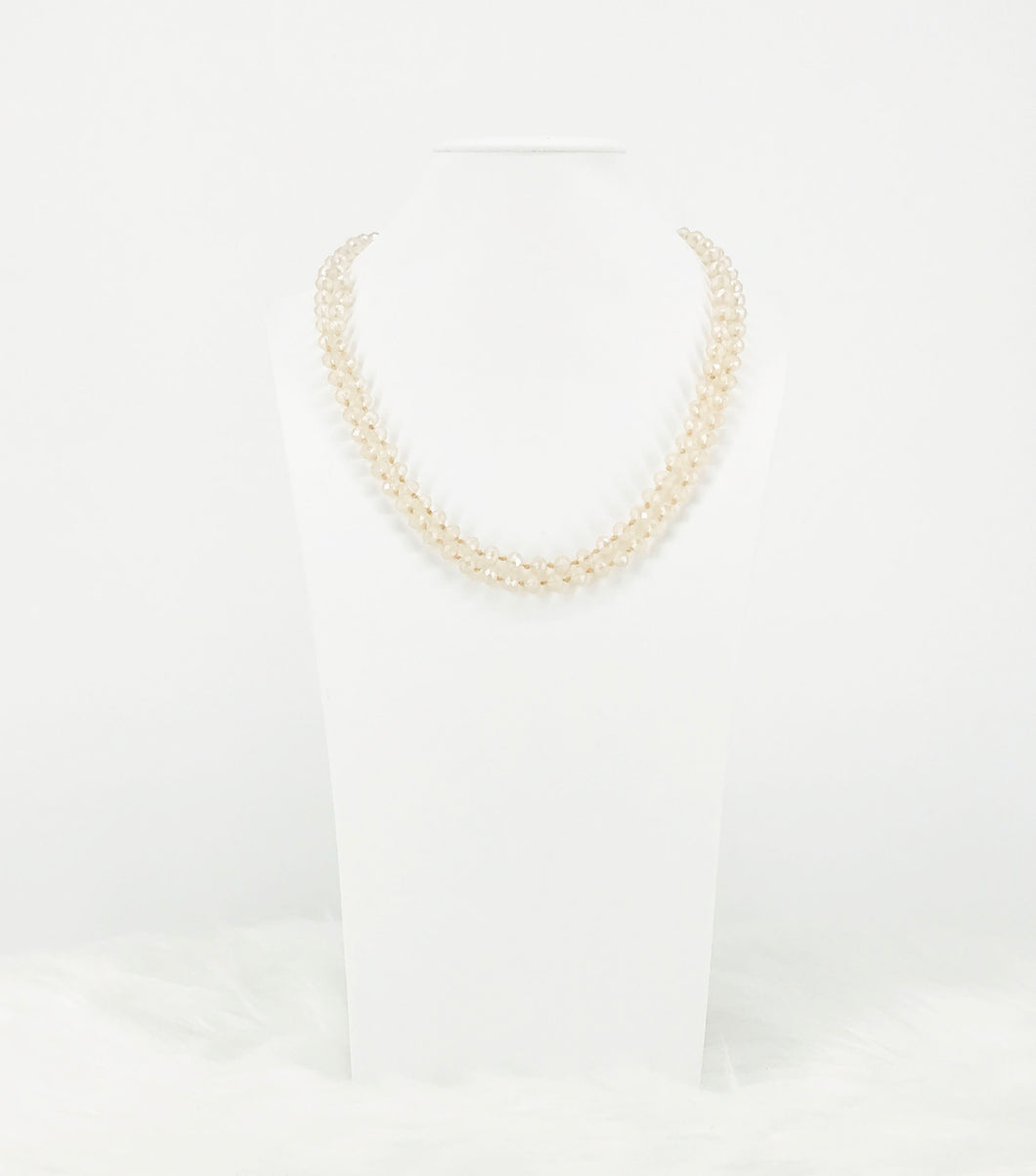 Champagne Knotted Glass Bead Necklace - N339