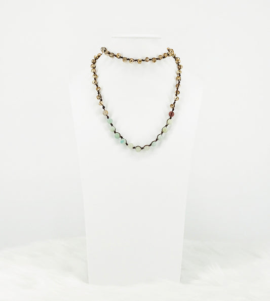Glass Bead and Gemstone Necklace - N354