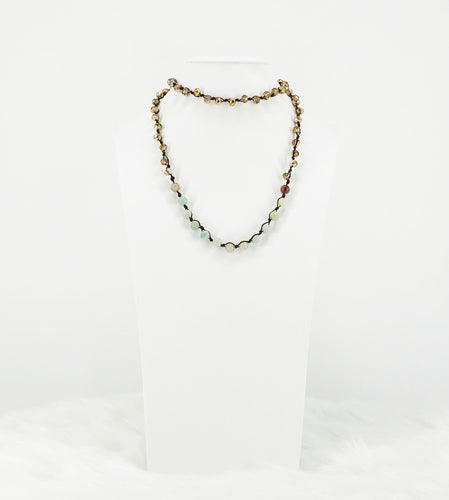 Glass Bead and Gemstone Necklace - N354