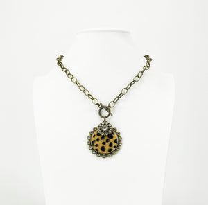 Antique Bronze Leather Pendant & Chain Necklace - N431
