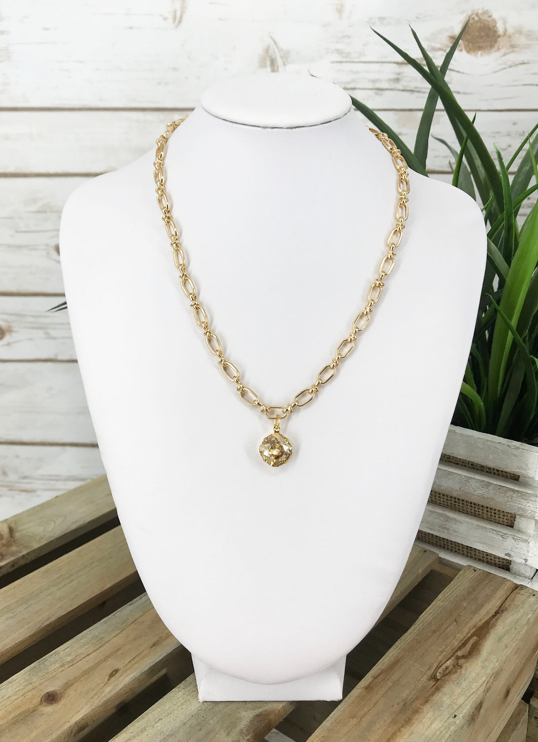 Anchor Chain & Crystal Pendant Necklace - N584