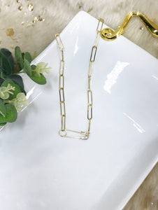 Paperclip Chain & Pave Pin Necklace - N623