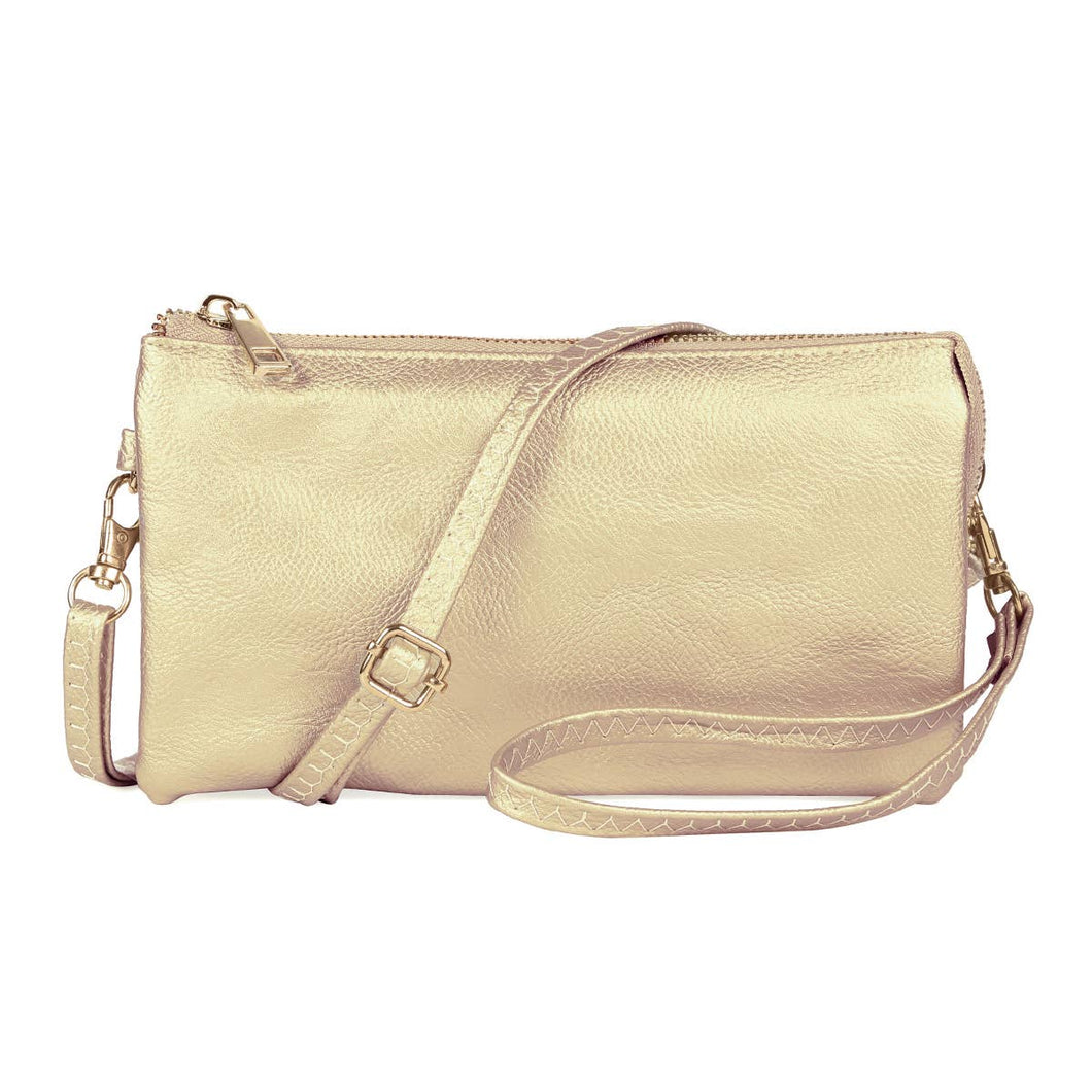 Gold Leather Crossbody Bag with Wristlet - HB133