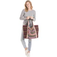 Black/Multicolored Aztec Embroidered Tote Bag - HB128